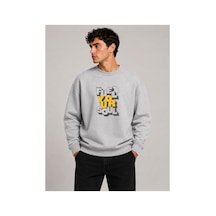 Herkesemoda Fuel Your Harder Baskı Detaylı Bisiklet Yaka Şardonlu 2 İplik Sweatshirt Gri