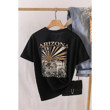 Unisex Sırt Baskılı Arizona Oversize Tshirt Siyah