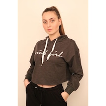 Antrasit Kadın Crop Sweatshirt Çok Renkli