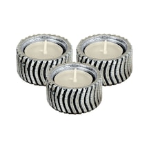 Eskitme Mumluk Şamdan 3 Adet Tealight Uyumlu Üçlü Tekerlek Model - Gümüş Eskitme