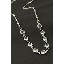 Zenviac456 Yuvarlak Kristal Taşlı Kolye Zenviac45678 Gümüş Rengi