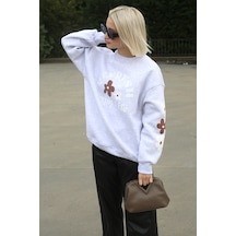 Karmelanj Bisiklet Yaka Baskılı Sweatshirt Mg1572