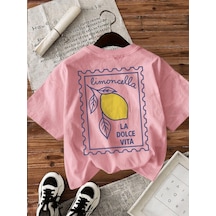 Limoncella "la Dolce Vita" Baskılı Oversize Pamuklu Kadın T-shirt Pembe