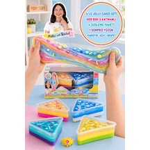 Jelly Cakes 4'lü Paket Seti Squishy 3 Katmanlı Sıkmalık Sürpriz Yüzüklü Pasta Dilimli Duyusal Slime Çok  Renkli