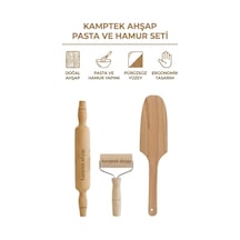 Kamptek Ahşap 3 Lü Mutfak Hazırlık Seti Merdane 35 Cm Rulo Merdane Hamur Çevirme Sptulası