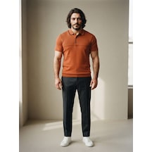 Maccali Erkek Kiremit Desenli Büyük Beden Kısa Kollu Battal Polo Yaka Tişört
