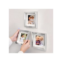 13x13cm Yapışkanlı Sök Tak Paspartulu Pola Çerçeveler - 3'lü Gümüş Renk Çerçeve