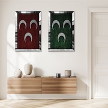 Gümüş Aynalı Pleksi Çerçeveli Kıemızı Ve Yeşil 3 Hilal İkili Mdf Tablo Seti