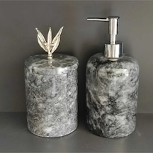 Uludağ Siyahı Mermer 2'li Banyo Seti Zeytin Dalı Krom Rengi Aksesuarlı Beyaz