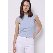 Colin's Colins Slim Fit Kadın Mavi Kısa Kol Tişört Cl1074541 Q1.v1 Ble Mavi
