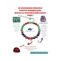 Gümüştel El Sanatları Sertifikalı Mutluluk Iç Huzur Pozitif  Doğal Taş Tılsım Bilekliği Aventurin-ametist-akik Çok Renkli