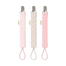 Emzik Askısı - Emzik Zinciri - Emzik Tutacağı - 3'lü Set - Pembe Çizgili, Kahve Nokta