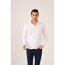 Dufy Beyaz Erkek Slim Fit Brent Alttan Düğmeli Yaka Uzun Kol Gömlek - 89969