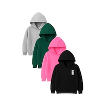 4'lü Unisex Kapüşonlu Hoodie Seti Run Baskılı Kanguru Cepli Sweatshirt Gri Yeşil Pembe Siyah