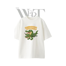 Thewert Bombardier Crocodile Tasarım Baskılı Ünisex Beyaz Oversize T-shirt