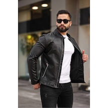 Yeni Sezon Erkek Premium Karbon Deri Slim Fit Mevsimlik Ceket Siyah Deri