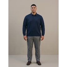 Maccali Erkek Lacivert Büyük Beden Polo Yaka Battal Sweatshirt
