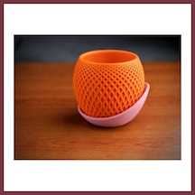 Storeşahin 3d Baskı Küre Saksı - Kafes Dokulu İki Parçalı Dekoratif Saksı - Turuncu-pembe Shn0720