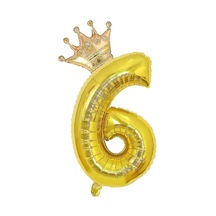 6 Gold Rakam ve Kral Tacı Folyo Balon Doğum Günü Parti Kutlama Seti