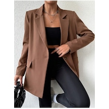 Smart Astarlı Oversize Dokuma Kahverengi Kadın Ceket