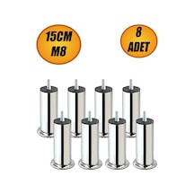 Bro Mobilya Kanepe Baza Koltuk Yatak Çekyat Yükseltme Ayağı Diş M8 Krom Metal Ayakları 15 Cm 8 Adet. Gri