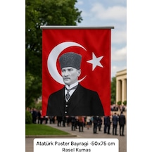 Atatürk Poster Bayrağı - 50x75 Cm Raşel Kumaş