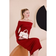 Madonna Yaka Dar Kalıp Uzun Kollu Elbise Bordo