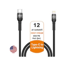 Stream İphone Uyumlu 30w Pd Hızlı Şarj Kablosu 1.2m Örgülü Type-c To Lightning Siyah