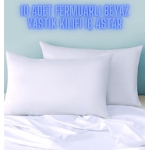 Pamuklu 10 Adet Beyaz Yastık Kılıfı İç Astar Fermuarlı
