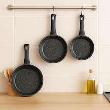 Dilimli Granit Döküm Tava Seti 3'lü, 20 Cm - 24 Cm - 28 Cm, Siyah Diğer
