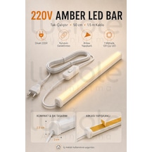 220v Amber Led Bar 50 Cm Fişli Anahtarlı Yapışkanlı Tezgah Altı Dolap İçi Aydınlatma