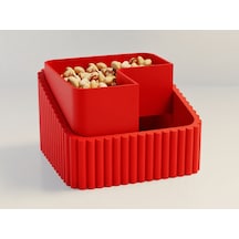 3d Baskı Fıstık Kasesi - Çift Hazneli Kabuk Ayırıcı Sunum Kasesi - Kırmızı Kırmızı Çok Renkli