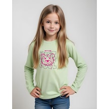 Fyk Kids Kız Çocuk Just Cool Yazı Baskılı Yuvarlak Yaka Sweatshirt Yeşil