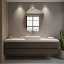 30x36 Cm Modern Asimetrik Duvar Aynası Organik Şekilli Altın Çerçeveli Banyo Ve Salon Dekoratif Ayna Altın