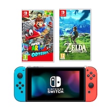 Nintendo Switch Oyun Konsolu + Super Mario Odyssey + Zelda Breath Of The Wild (İthalatçı Garantili)