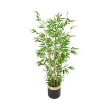Yapay Çiçek Deposu Metal Galvaniz Saksıda Yapay Bambu Ağacı 6 Gövde 140 Cm Siyah-gold