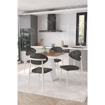 Avvio Melody Beyaz Polo Metal Sandalye 90x90 Kare Yemek Masası Mutfak Masası Masa Sandalye Takımı Kahverengi