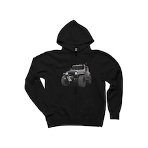 Jeep CJ Mahindra Siyah Fermuarlı Kapşonlu Sweatshirt Siyah