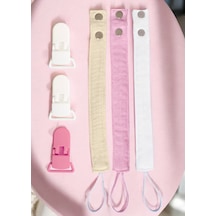 Joyous Mom Kids 3'lü Pamuk Müslin Bebek Emzik Askısı 3 Plastik Klips Pembe