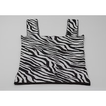Twenty3 Kadın Jakarlı Zebra Desenli Kalın Askılı Crop Triko Atlet 001
