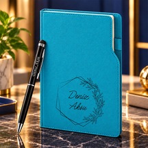 Bk Gift Kişiye Özel 374 Termo Deri Tarihli Ajanda & Siyah Touch Pen Tükenmez Kalem-9 Turkuaz Akdnz-bitmeyencom38545 26974 Bk Gift