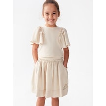Kız Çocuk Cep Detaylı Etek-14099 Krem