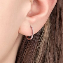 Taşlı Rose Gold Halka Gümüş Kadın Küpe N11.91211