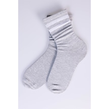 Tudors Unisex Çizgili Kolej Tenis Çorabı-27765 - Erkek Gri