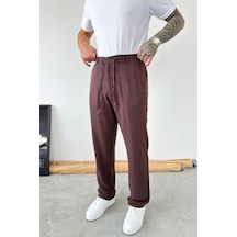 Kahverengi Beli Lastikli Keten Pantolon Kahverengi Beli Lastikli Keten Pantolon