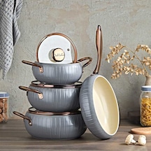 Oms 12001 7 Parça Biogranit Seramik Kaplama Tencere Seti Antrasit