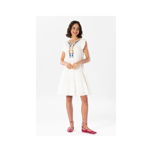 Kolsuz Şile Bezi Nakışlı Delfin Kısa Yazlık Otantik Elbise Krem Krm-krem Krem