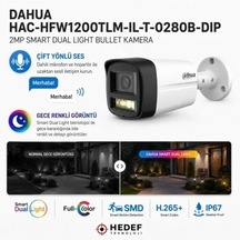 Dahua Hac-hfw1200tlm-ıl-t-0280b-dıp 2mp Smart Dual Lıght Bullet Kamera