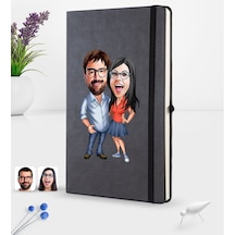 Kişiye Özel Sevgililer Karikatürlü Siyah Termo Deri Defter 16X24C N11.1952