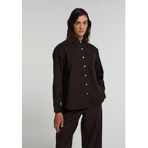 Colin's Colins Boyfriend Fit Shirt Neck Düz Kadın Kahverengi Uzun Kol Gömlek Cl1081481 Q1.v1 Brw